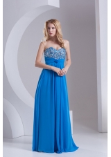 Empire Sweetheart Chiffon Beading Deep Sky Blue Prom Dress