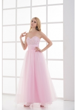 Baby Pink A-line Sweetheart Prom Dress with Beading and Ruching