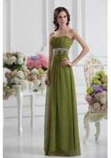 Empire Strapless Chiffon Beading Ruching Olive Green Prom Dress