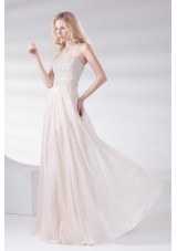 Empire Strapless Sleeveless Beading and Ruching Lace-up Champagne Prom Dress