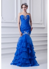 Mermaid Sweetheart Organza Prom Dress with Beading and Ruffled Layers