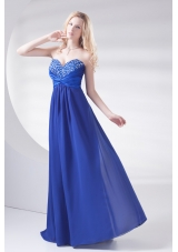 Royal Blue Sweetheart Beading and Ruching Prom Dress with Long