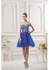 Sweetheart A-line Royal Blue Organza Prom Dress with Beading