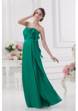 2014 Strapless Ruching Sea Green Floor-length Taffeta Prom Dress