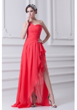 One Shoulder Asymmetrical Prom Dress with Ruching and Beading