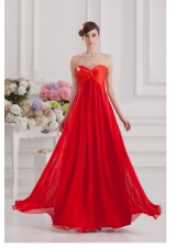 Red Empire Chiffon Beaded Decorate Prom Dress with Sweetheart