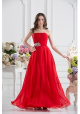 Red Empire Strapless Chiffon Floor-length Prom Dress