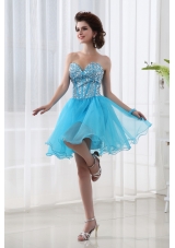 A-line Lovely Sweetheart Beading Baby Blue Prom Dress in Blue