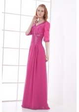 Empire V-neck Half sleevess Lace Pink Prom Dress