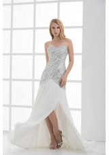 White Sweetheart Empire Beading and Ruching Sleeveless Prom Dress