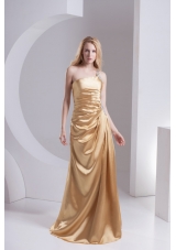 Column One Shoulder Taffeta Beading Ruching Gold Prom Dress