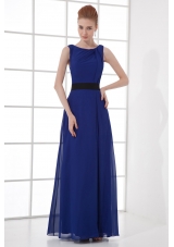 Peacock Blue Empire Bateau Floor-length Backless Prom Dress