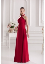 A-line Halter Top Floor-length Ruching Satin Prom Dress