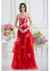 A-line Strapless Appliques Ruffled Layers Prom Dress