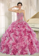 Pink Beaded Bodice and Ruffles Custom Made For 2013 Elegant Quinceanera Dress