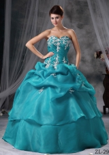 2014 Gorgeous Ball Gown Sweetheart Appliques Quinceanera Dress with Pick-ups