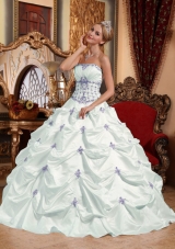 White Strapless Taffeta Appliques and Pick-ups Quinceanera Gowns