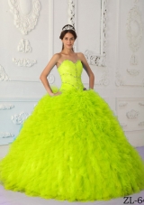 Sweetheart Organza Lime Green Sweet 16 Dresses with Beading and Ruffles