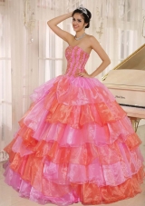 2014 Pretty Strapless Ruflfled Layers and Appliques Quinceanera Dresses