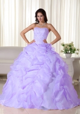 Perfect Lavender Puffy Strapless Ruffles and Beading Quinceanera Dresses for 2014