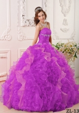 Sweetheart Fuchsia Organza Beading and Ruffles Quinceanera Dress