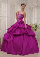 Fuchsia Strapless Beading and Hand Made Flowers Sweet Sixteen Dresses