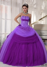 Ball Gown Strapless Hand Made Flowers Quinceanera Dress with Tulle Beading