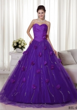 Princess Sweetheart Eggplant Purple Quinceanera Dresses with Hand Made Flowers