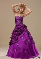 Strapless Embroidery Quinceanera Dresses with Hand Made Flowers and Pick-ups