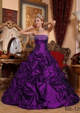 Eggplant Purple A-line Strapless Quinceanera Dress with Beading