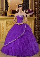 Eggplant Purple Ball Gown Strapless Quinceanera Dress with Appliques