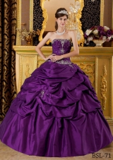 Eggplant Purple Ball Gown Strapless Taffeta Appliques Quinceanera Dress