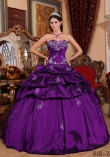 Eggplant Purple Ball Gown Sweetheart Pick-ups Quinceanera Dress with Appliques