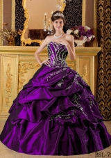 Eggplant Purple Ball Gown Sweetheart Quinceanera Dress with Appliques and Pick-ups