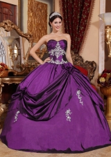 Eggplant Purple Sweetheart Dresses For Quinceaneras with Pick-ups and Appliques