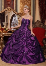 Gorgeous Eggplant Purple Puffy Strapless Beading for 2014 Quinceanera Dress with Pick-ups