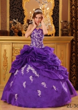 Purple Ball Gown Strapless Quinceanera Dress with Appliques