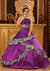 Purple Ball Gown Strapless Quinceanera Dress with Embroidery