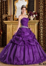 Purple Ball Gown Strapless Quinceanera Dress with Pick-ups and Appliques