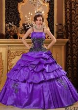 Purple Ball Gown Straps Quinceanera Dress with Pick-ups Appliques