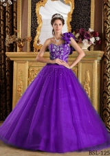 Purple Princess One Shoulder Sweet Sixteen Quinceanera Dresses with Tulle Appliques