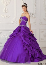 Purple Princess Sweetheart Pick-ups Appliques Quinceanera Dress