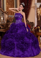 2014 Romantic Purple Puffy Strapless Appliques Quinceanera Dress with Ruffles