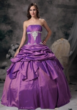 Lovely Purple Strapless with Pick-ups and Appliques Quinceanera Dresses for 2014