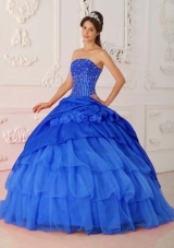 Perfect Blue Puffy Strapless Beading for 2014 Quinceanera Dress with Ruffled Layers