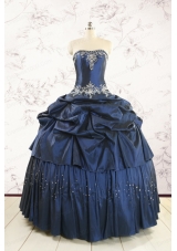 Cheap Navy Blue Quinceanera Dress with Embroidery and Pick Ups