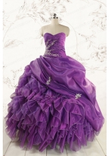 Romantic Purple Ball Gown 2015 Quinceanera Dress with Appliques and Ruffles