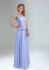 Lavender Belt and Lace Empire 2015 Prom Dress with Bateau