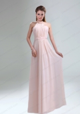 Romantic 2015 High Neck Chiffon Light Pink Prom Dress