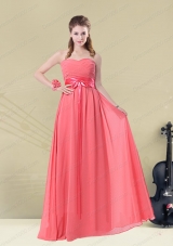 Sweetheart Watermelon Long Prom Dress with Bow Belt